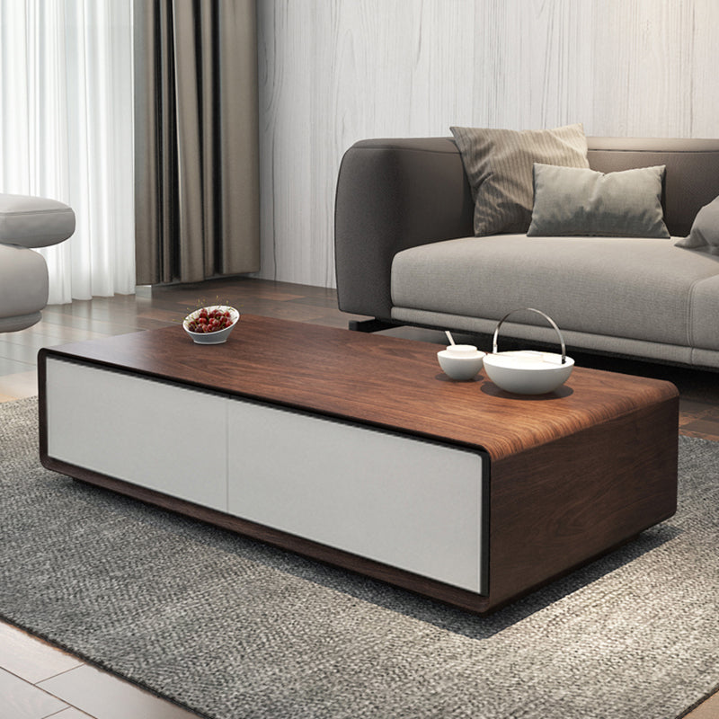 Wooden Block Cocktail Table with Drawers Rectangle Coffee Table in Natural 51"L x 27.5"W x 14"H White Walnut Clearhalo 'Coffee & Accent Tables' 'Coffee Tables' 'coffee_tables' 'furn' 'furn_coffee_tables' 'Furniture' 'furniture_coffee_tables' 'Living Room Furniture' 5001316