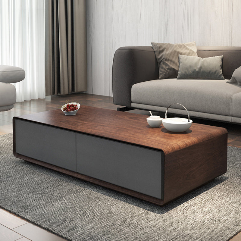 Wooden Block Cocktail Table with Drawers Rectangle Coffee Table in Natural 55"L x 31.5"W x 14"H Gray Walnut Clearhalo 'Coffee & Accent Tables' 'Coffee Tables' 'coffee_tables' 'furn' 'furn_coffee_tables' 'Furniture' 'furniture_coffee_tables' 'Living Room Furniture' 5001321