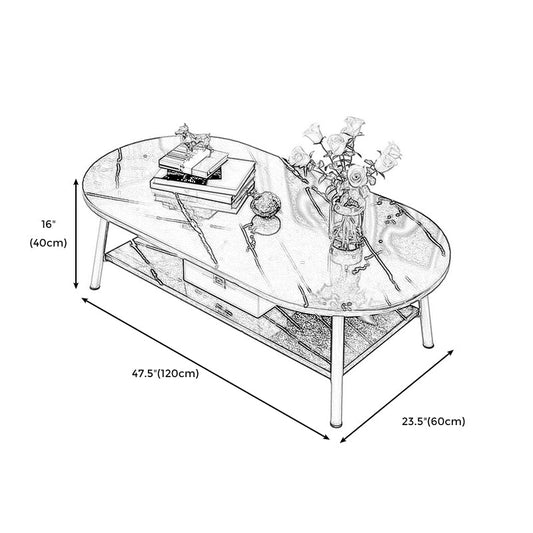 Oval/Round Storage Coffee Table Contemporary 4 Legs Cocktail Table for Home Clearhalo 'Coffee & Accent Tables' 'Coffee Tables' 'coffee_tables' 'Furniture' 'furniture_coffee_tables' 'Living Room Furniture' 5001340