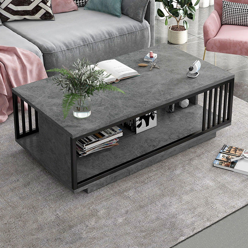 Rectangular Storage Coffee Table Contemporary Frame Cocktail Table for Home 39.5"L x 19.5"W x 16"H Black Clearhalo 'Coffee & Accent Tables' 'Coffee Tables' 'coffee_tables' 'furn' 'furn_coffee_tables' 'Furniture' 'furniture_coffee_tables' 'Living Room Furniture' 5001359