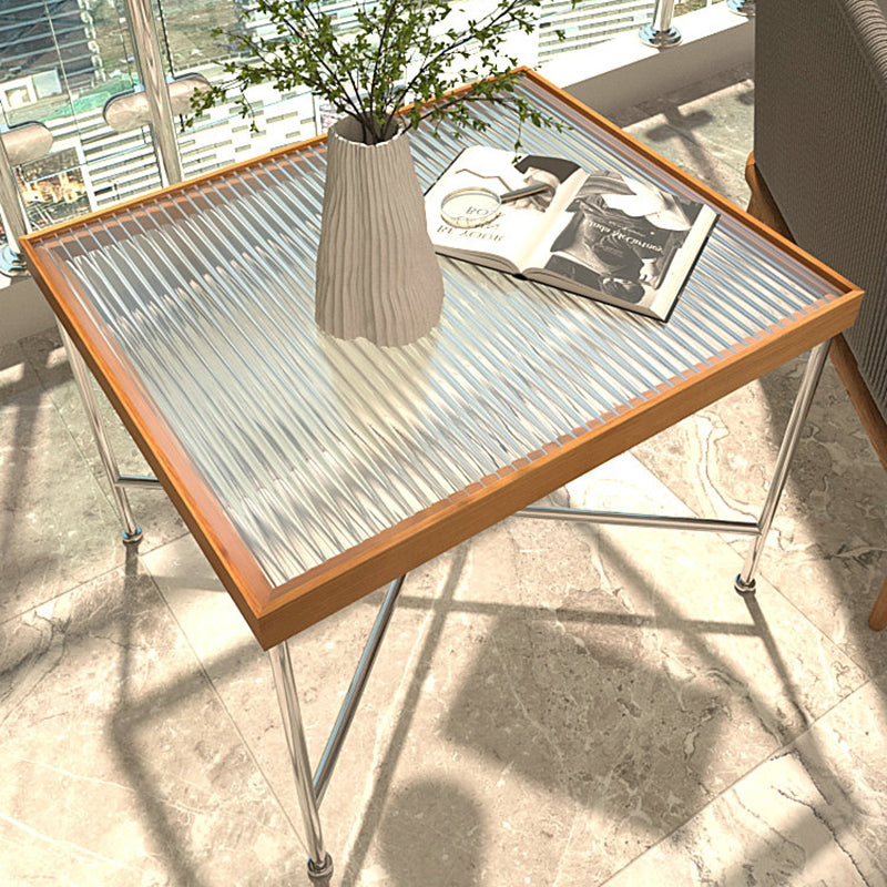 Scandinavian Glass Coffee Table with Wood Accents Cross Legs Cocktail Table Natural Clearhalo 'Coffee & Accent Tables' 'Coffee Tables' 'coffee_tables' 'furn' 'furn_coffee_tables' 'Furniture' 'furniture_coffee_tables' 'Living Room Furniture' 5001368