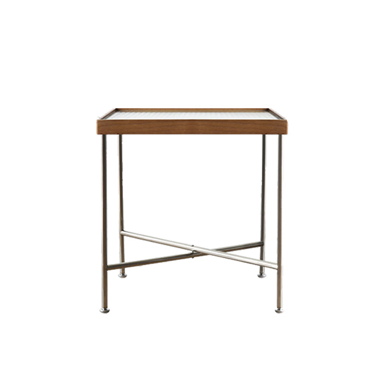 Scandinavian Glass Coffee Table with Wood Accents Cross Legs Cocktail Table 19"L x 15"W x 20"H Clear Clearhalo 'Coffee & Accent Tables' 'Coffee Tables' 'coffee_tables' 'furn' 'furn_coffee_tables' 'Furniture' 'furniture_coffee_tables' 'Living Room Furniture' 5001369