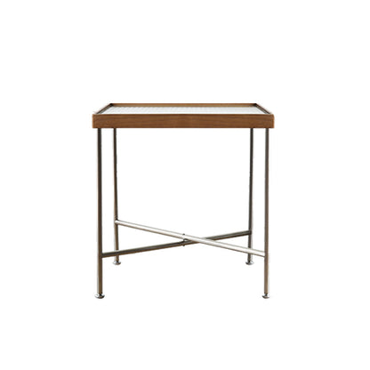 Scandinavian Glass Coffee Table with Wood Accents Cross Legs Cocktail Table 19"L x 15"W x 20"H Clear Clearhalo 'Coffee & Accent Tables' 'Coffee Tables' 'coffee_tables' 'furn' 'furn_coffee_tables' 'Furniture' 'furniture_coffee_tables' 'Living Room Furniture' 5001369