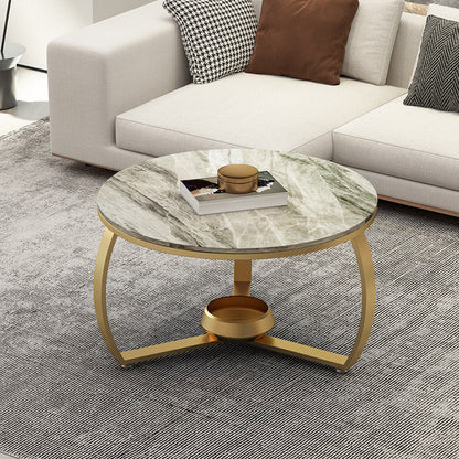 Round Cross Legs Coffee Table Contemporary Cocktail Table for Home 24"L x 24"W x 18"H Gold Beige Clearhalo 'Coffee & Accent Tables' 'Coffee Tables' 'coffee_tables' 'furn' 'furn_coffee_tables' 'Furniture' 'furniture_coffee_tables' 'Living Room Furniture' 5001389