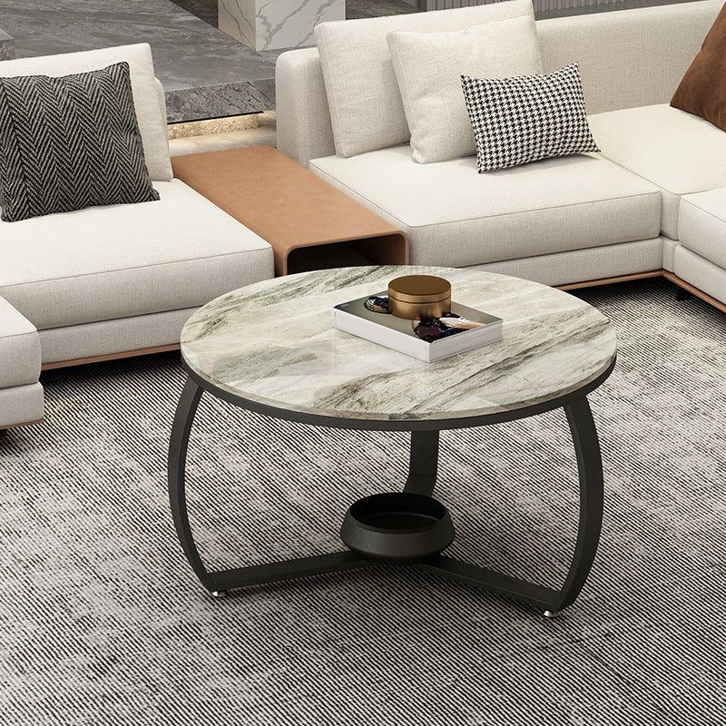 Round Cross Legs Coffee Table Contemporary Cocktail Table for Home 31.5"L x 31.5"W x 17.7"H Black Beige Clearhalo 'Coffee & Accent Tables' 'Coffee Tables' 'coffee_tables' 'furn' 'furn_coffee_tables' 'Furniture' 'furniture_coffee_tables' 'Living Room Furniture' 5001395