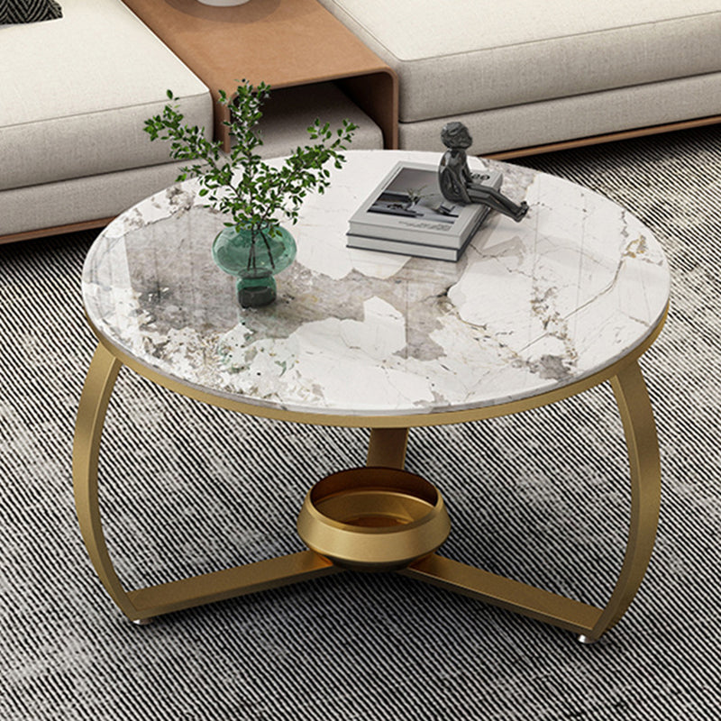 Round Cross Legs Coffee Table Contemporary Cocktail Table for Home 31.5"L x 31.5"W x 17.7"H Gold Beige Clearhalo 'Coffee & Accent Tables' 'Coffee Tables' 'coffee_tables' 'furn' 'furn_coffee_tables' 'Furniture' 'furniture_coffee_tables' 'Living Room Furniture' 5001399