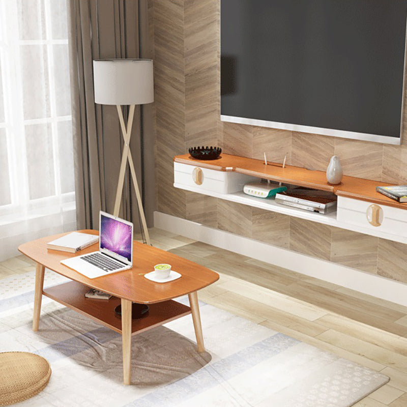 Modern 4 Legs Rectangular Coffee Table with Storage Cocktail Table 43.5"L x 22"W x 18"H Walnut Clearhalo 'Coffee & Accent Tables' 'Coffee Tables' 'coffee_tables' 'furn' 'furn_coffee_tables' 'Furniture' 'furniture_coffee_tables' 'Living Room Furniture' 5001412