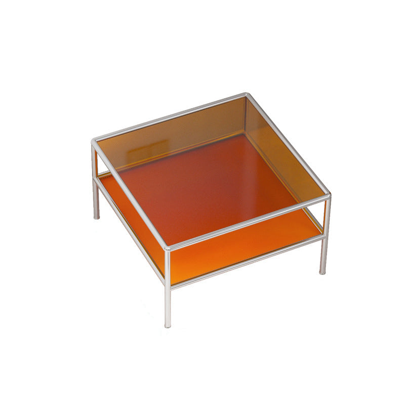 Modern 4 Legs Coffee Table Square Cocktail Table in Brown/Transparent Orange Brown Clearhalo 'Coffee & Accent Tables' 'Coffee Tables' 'coffee_tables' 'furn' 'furn_coffee_tables' 'Furniture' 'furniture_coffee_tables' 'Living Room Furniture' 5001436