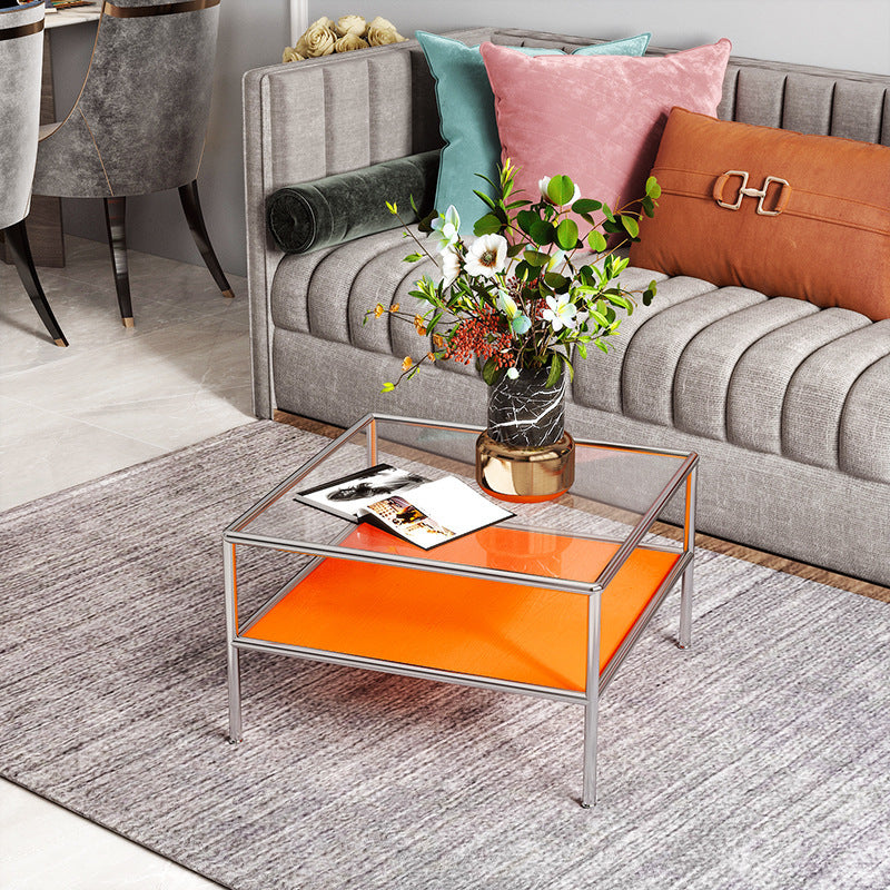 Modern 4 Legs Coffee Table Square Cocktail Table in Brown/Transparent Orange Clear Clearhalo 'Coffee & Accent Tables' 'Coffee Tables' 'coffee_tables' 'furn' 'furn_coffee_tables' 'Furniture' 'furniture_coffee_tables' 'Living Room Furniture' 5001439