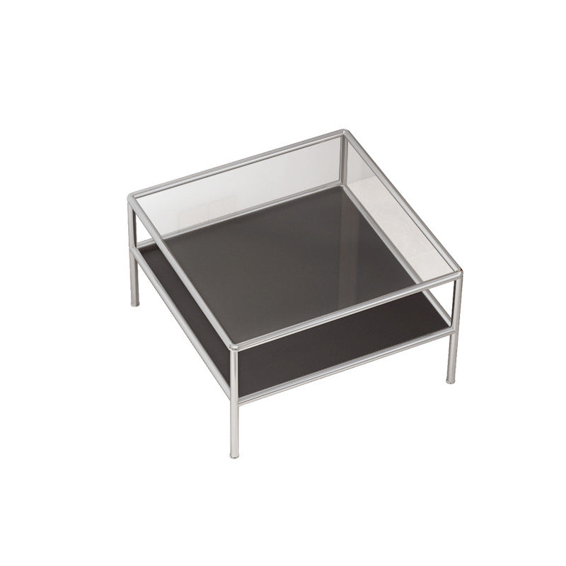 Modern 4 Legs Coffee Table Square Cocktail Table in Brown/Transparent Clearhalo 'Coffee & Accent Tables' 'Coffee Tables' 'coffee_tables' 'furn' 'furn_coffee_tables' 'Furniture' 'furniture_coffee_tables' 'Living Room Furniture' 5001440