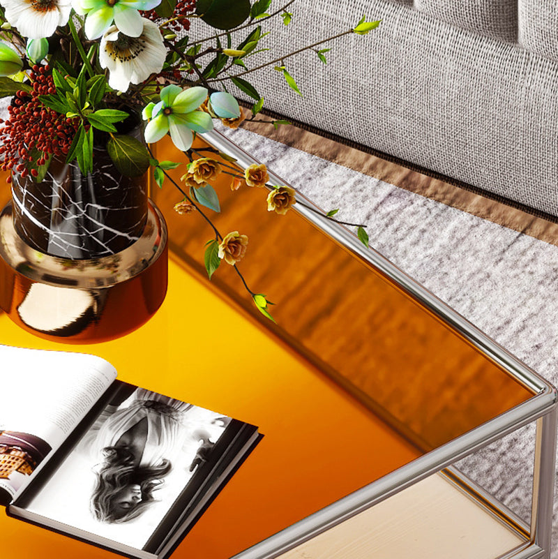 Modern 4 Legs Coffee Table Square Cocktail Table in Brown/Transparent Clearhalo 'Coffee & Accent Tables' 'Coffee Tables' 'coffee_tables' 'furn' 'furn_coffee_tables' 'Furniture' 'furniture_coffee_tables' 'Living Room Furniture' 5001442