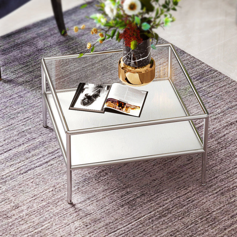 Modern 4 Legs Coffee Table Square Cocktail Table in Brown/Transparent Clearhalo 'Coffee & Accent Tables' 'Coffee Tables' 'coffee_tables' 'furn' 'furn_coffee_tables' 'Furniture' 'furniture_coffee_tables' 'Living Room Furniture' 5001444