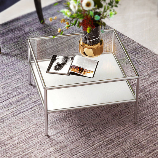 Modern 4 Legs Coffee Table Square Cocktail Table in Brown/Transparent Clearhalo 'Coffee & Accent Tables' 'Coffee Tables' 'coffee_tables' 'furn' 'furn_coffee_tables' 'Furniture' 'furniture_coffee_tables' 'Living Room Furniture' 5001444