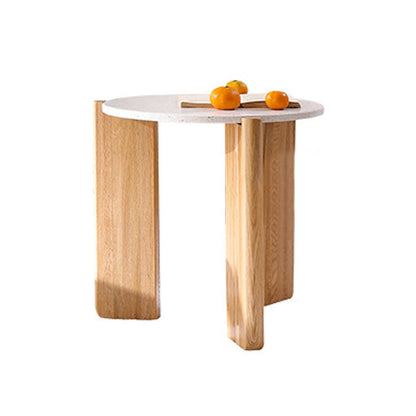 Modern White Round Coffee Table with Three Wood Legs Coffee Table 19.7"L x 19.7"W x 19.7"H Terrazzo Clearhalo 'Coffee & Accent Tables' 'Coffee Tables' 'coffee_tables' 'furn' 'furn_coffee_tables' 'Furniture' 'furniture_coffee_tables' 'Living Room Furniture' 5001626