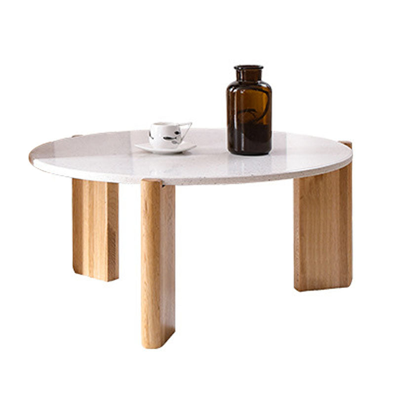 Modern White Round Coffee Table with Three Wood Legs Coffee Table 30"L x 30"W x 14"H Terrazzo Clearhalo 'Coffee & Accent Tables' 'Coffee Tables' 'coffee_tables' 'furn' 'furn_coffee_tables' 'Furniture' 'furniture_coffee_tables' 'Living Room Furniture' 5001627