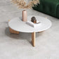 Modern White Round Coffee Table with Three Wood Legs Coffee Table 30"L x 30"W x 14"H Marble Clearhalo 'Coffee & Accent Tables' 'Coffee Tables' 'coffee_tables' 'furn' 'furn_coffee_tables' 'Furniture' 'furniture_coffee_tables' 'Living Room Furniture' 5001631