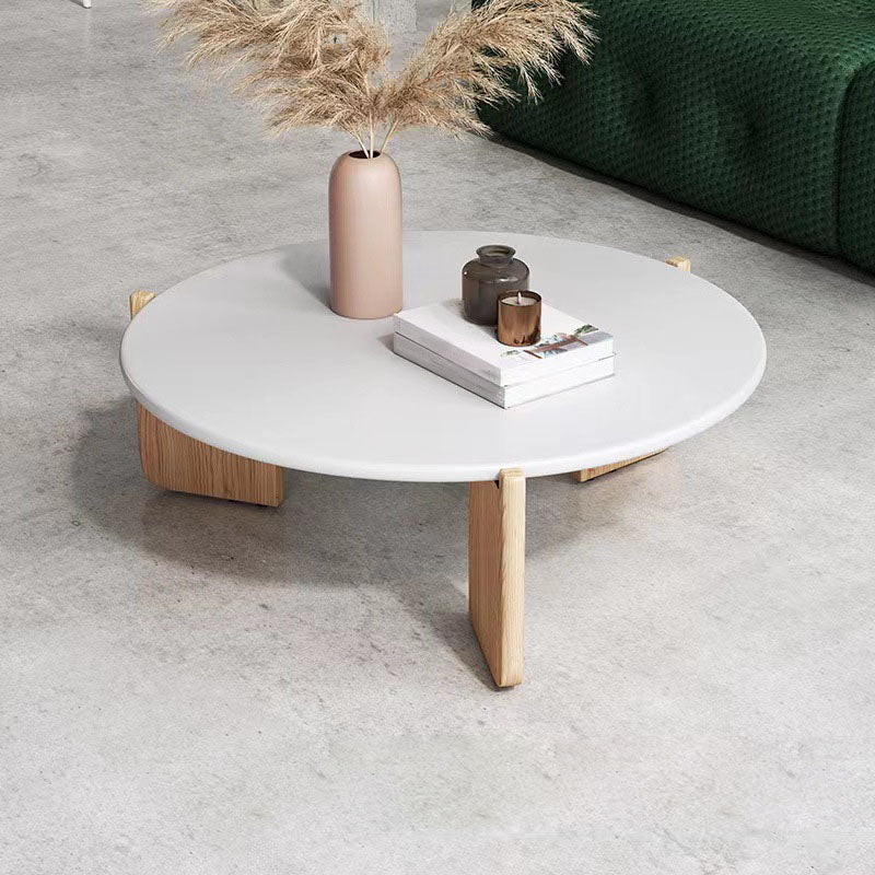 Modern White Round Coffee Table with Three Wood Legs Coffee Table 30"L x 30"W x 14"H Marble Clearhalo 'Coffee & Accent Tables' 'Coffee Tables' 'coffee_tables' 'furn' 'furn_coffee_tables' 'Furniture' 'furniture_coffee_tables' 'Living Room Furniture' 5001631