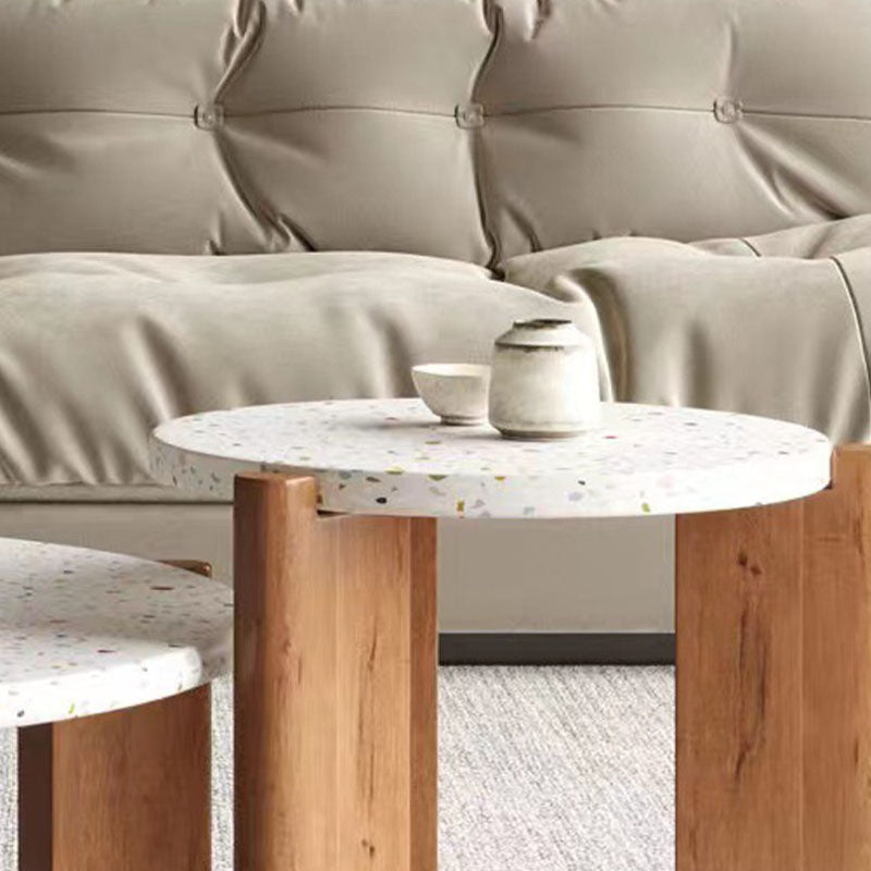 Modern White Round Coffee Table with Three Wood Legs Coffee Table Clearhalo 'Coffee & Accent Tables' 'Coffee Tables' 'coffee_tables' 'furn' 'furn_coffee_tables' 'Furniture' 'furniture_coffee_tables' 'Living Room Furniture' 5001636