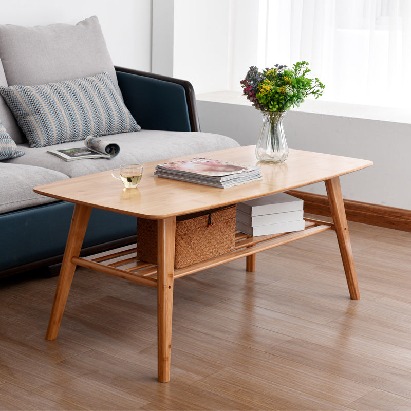 Rectangular Coffee Table with Walnut/wood-colored Top on 4-leg Base Natural Clearhalo 'Coffee & Accent Tables' 'Coffee Tables' 'coffee_tables' 'furn' 'furn_coffee_tables' 'Furniture' 'furniture_coffee_tables' 'Living Room Furniture' 5001670