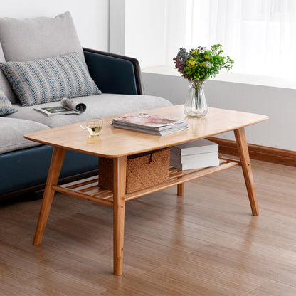 Rectangular Coffee Table with Walnut/wood-colored Top on 4-leg Base Natural Clearhalo 'Coffee & Accent Tables' 'Coffee Tables' 'coffee_tables' 'furn' 'furn_coffee_tables' 'Furniture' 'furniture_coffee_tables' 'Living Room Furniture' 5001670