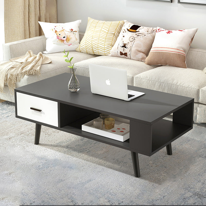 Modern 4 Legs Cocktail Table Wood 1 Single Coffee Table with Drawers Gray-White 1 Clearhalo 'Coffee & Accent Tables' 'Coffee Tables' 'coffee_tables' 'furn' 'furn_coffee_tables' 'Furniture' 'furniture_coffee_tables' 'Living Room Furniture' 5001727