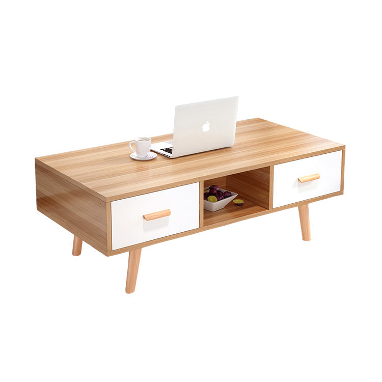 Modern 4 Legs Cocktail Table Wood 1 Single Coffee Table with Drawers Clearhalo 'Coffee & Accent Tables' 'Coffee Tables' 'coffee_tables' 'furn' 'furn_coffee_tables' 'Furniture' 'furniture_coffee_tables' 'Living Room Furniture' 5001732