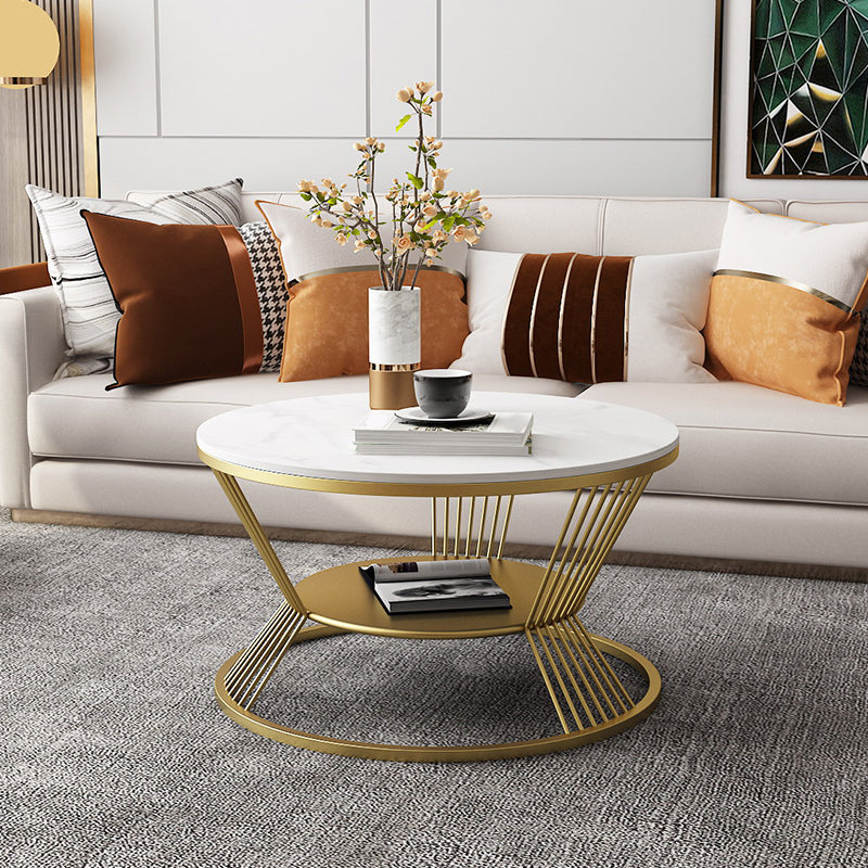 Modern Black/White Frame 1 Coffee Table Round Slate and Steel Table Clearhalo 'Coffee & Accent Tables' 'Coffee Tables' 'coffee_tables' 'furn' 'furn_coffee_tables' 'Furniture' 'furniture_coffee_tables' 'Living Room Furniture' 5001779