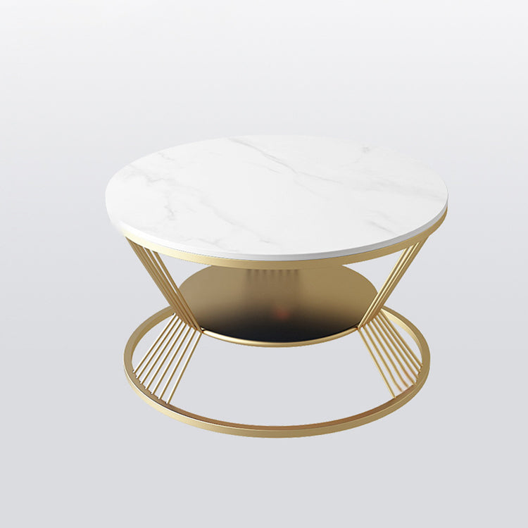 Modern Black/White Frame 1 Coffee Table Round Slate and Steel Table Clearhalo 'Coffee & Accent Tables' 'Coffee Tables' 'coffee_tables' 'furn' 'furn_coffee_tables' 'Furniture' 'furniture_coffee_tables' 'Living Room Furniture' 5001785
