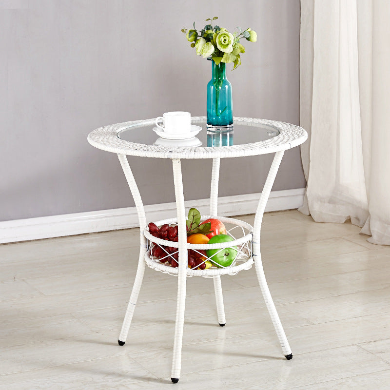 Tropical Glass Top 4 Legs Cocktail Table with Shelf Round Coffee Table Clearhalo 'Coffee & Accent Tables' 'Coffee Tables' 'coffee_tables' 'furn' 'furn_coffee_tables' 'Furniture' 'furniture_coffee_tables' 'Living Room Furniture' 5001806
