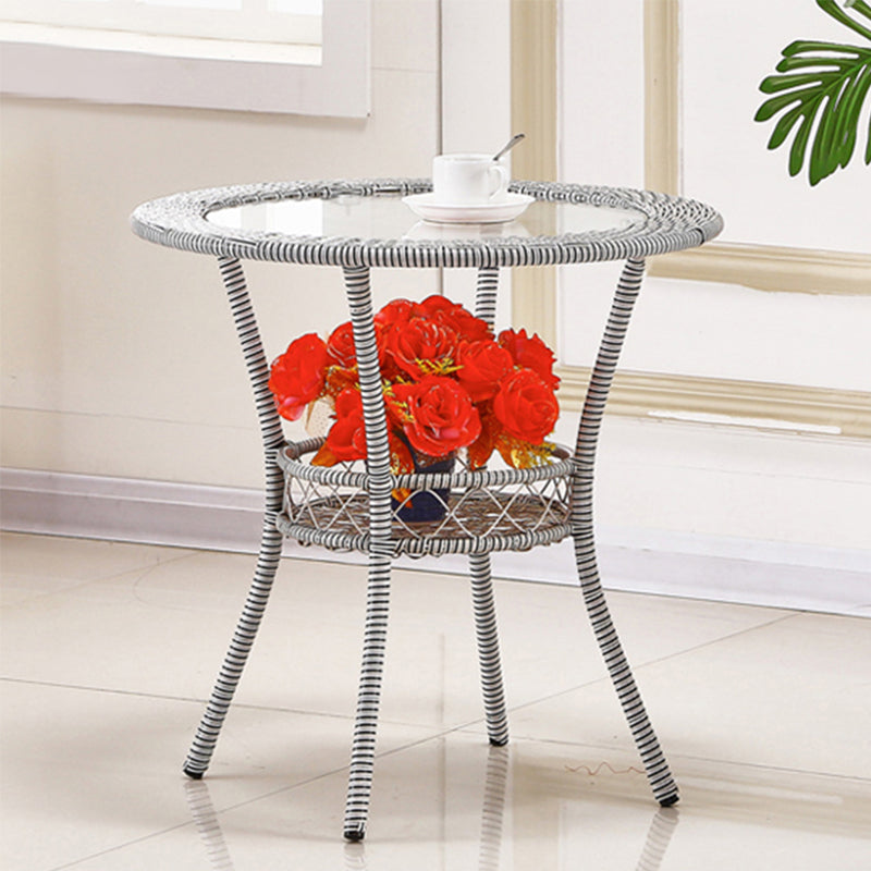 Tropical Glass Top 4 Legs Cocktail Table with Shelf Round Coffee Table Wicker & Rattan Black White Clearhalo 'Coffee & Accent Tables' 'Coffee Tables' 'coffee_tables' 'furn' 'furn_coffee_tables' 'Furniture' 'furniture_coffee_tables' 'Living Room Furniture' 5001815