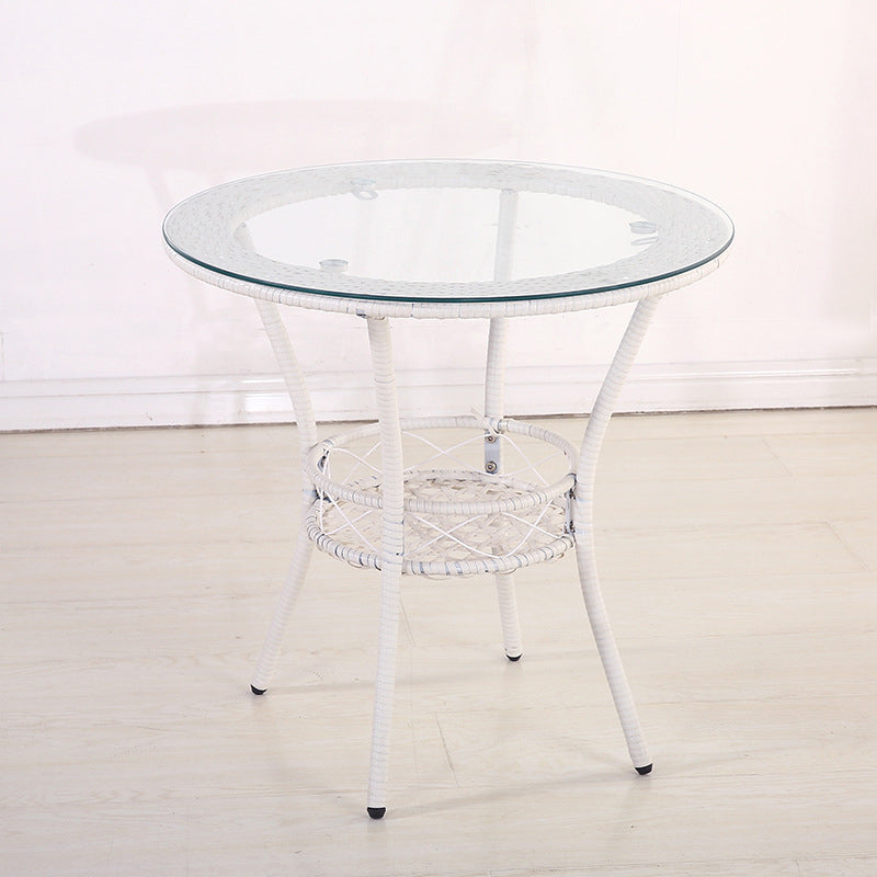 Tropical Glass Top 4 Legs Cocktail Table with Shelf Round Coffee Table Clearhalo 'Coffee & Accent Tables' 'Coffee Tables' 'coffee_tables' 'furn' 'furn_coffee_tables' 'Furniture' 'furniture_coffee_tables' 'Living Room Furniture' 5001819