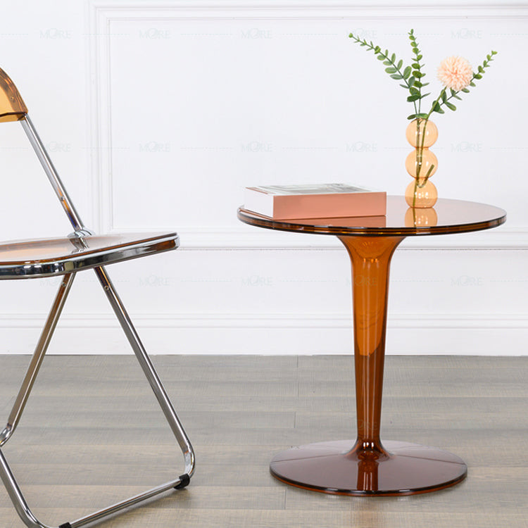 Pedestal Modern 1 Single Coffee Table Round Acrylic Cocktail Table Tan Clearhalo 'Coffee & Accent Tables' 'Coffee Tables' 'coffee_tables' 'furn' 'furn_coffee_tables' 'Furniture' 'furniture_coffee_tables' 'Living Room Furniture' 5001912