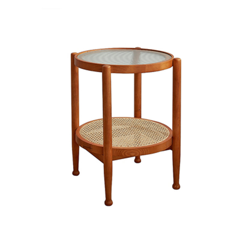 Modern Wood 4 Legs 1 Coffee Table with Shelf Round Glass Table Clearhalo 'Coffee & Accent Tables' 'Coffee Tables' 'coffee_tables' 'furn' 'furn_coffee_tables' 'Furniture' 'furniture_coffee_tables' 'Living Room Furniture' 5001936