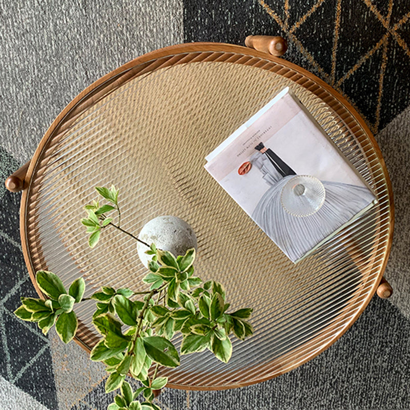 Modern Wood 4 Legs 1 Coffee Table with Shelf Round Glass Table Clearhalo 'Coffee & Accent Tables' 'Coffee Tables' 'coffee_tables' 'furn' 'furn_coffee_tables' 'Furniture' 'furniture_coffee_tables' 'Living Room Furniture' 5001939