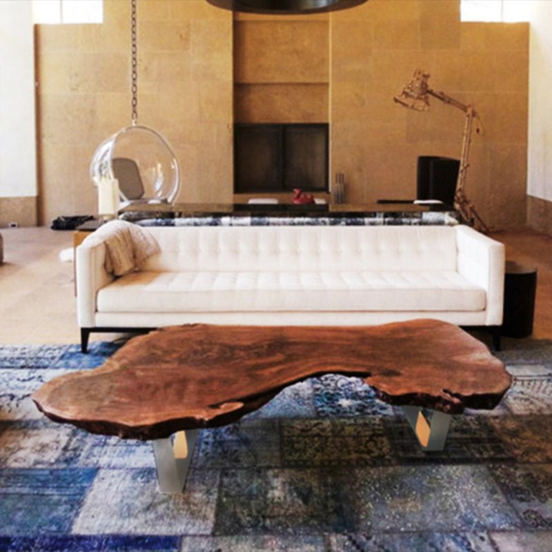 Modern Live Edge Coffee Table Geometric Red Wood Sled Cocktail Table 55.1"L x 27.6"W x 17.7"H Clearhalo 'Coffee & Accent Tables' 'Coffee Tables' 'coffee_tables' 'furn' 'furn_coffee_tables' 'Furniture' 'furniture_coffee_tables' 'Living Room Furniture' 5001944