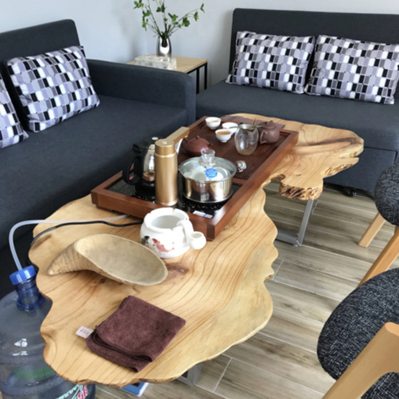 Modern Live Edge Coffee Table Geometric Red Wood Sled Cocktail Table Clearhalo 'Coffee & Accent Tables' 'Coffee Tables' 'coffee_tables' 'furn' 'furn_coffee_tables' 'Furniture' 'furniture_coffee_tables' 'Living Room Furniture' 5001948