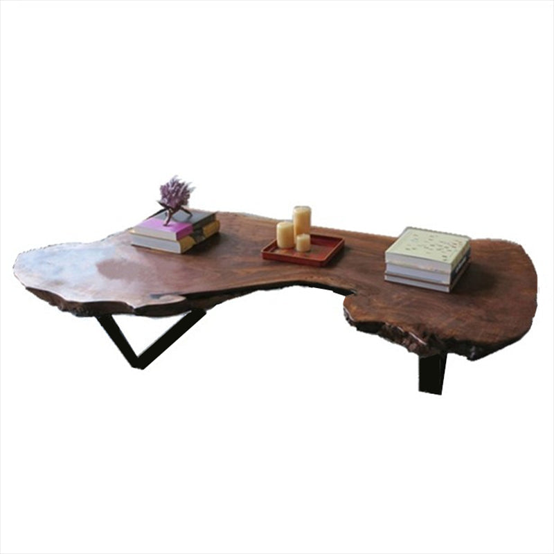 Modern Live Edge Coffee Table Geometric Red Wood Sled Cocktail Table Clearhalo 'Coffee & Accent Tables' 'Coffee Tables' 'coffee_tables' 'furn' 'furn_coffee_tables' 'Furniture' 'furniture_coffee_tables' 'Living Room Furniture' 5001949