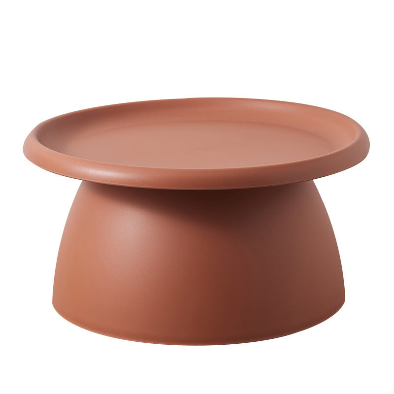 Modern Round Pedestal Coffee Table Acrylic Pink Coffee Table 28"L x 28"W x 14"H Brown Solid Color Clearhalo 'Coffee & Accent Tables' 'Coffee Tables' 'coffee_tables' 'furn' 'furn_coffee_tables' 'Furniture' 'furniture_coffee_tables' 'Living Room Furniture' 5001973