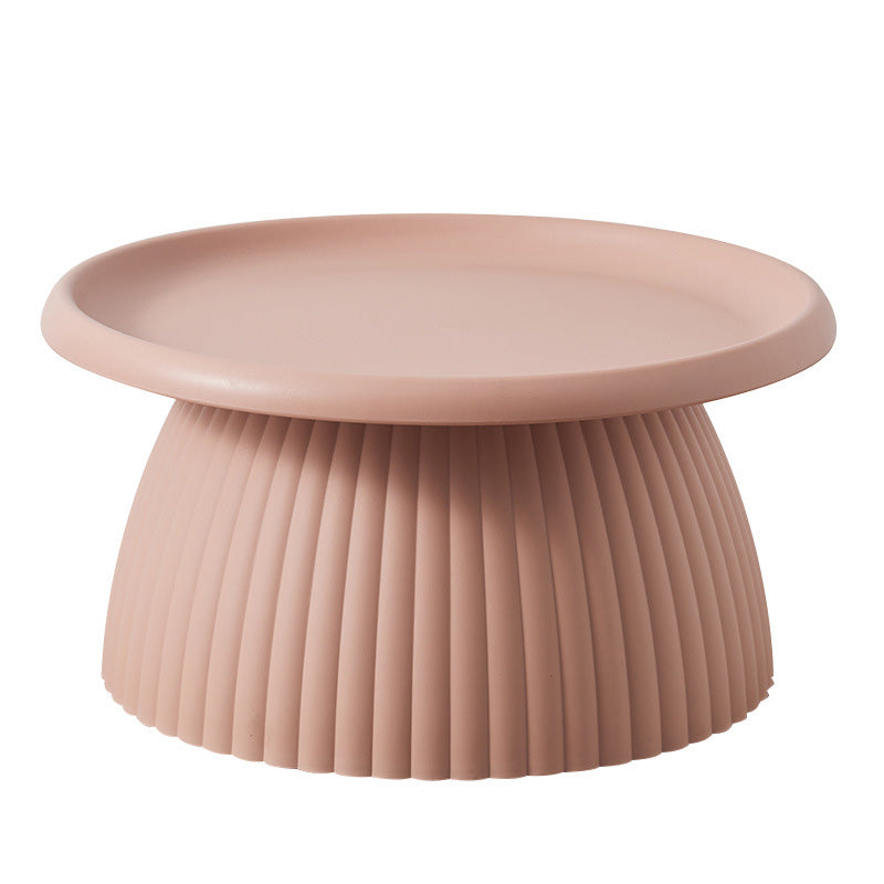 Modern Round Pedestal Coffee Table Acrylic Pink Coffee Table 28"L x 28"W x 14"H Pink Ribbed Clearhalo 'Coffee & Accent Tables' 'Coffee Tables' 'coffee_tables' 'furn' 'furn_coffee_tables' 'Furniture' 'furniture_coffee_tables' 'Living Room Furniture' 5001976