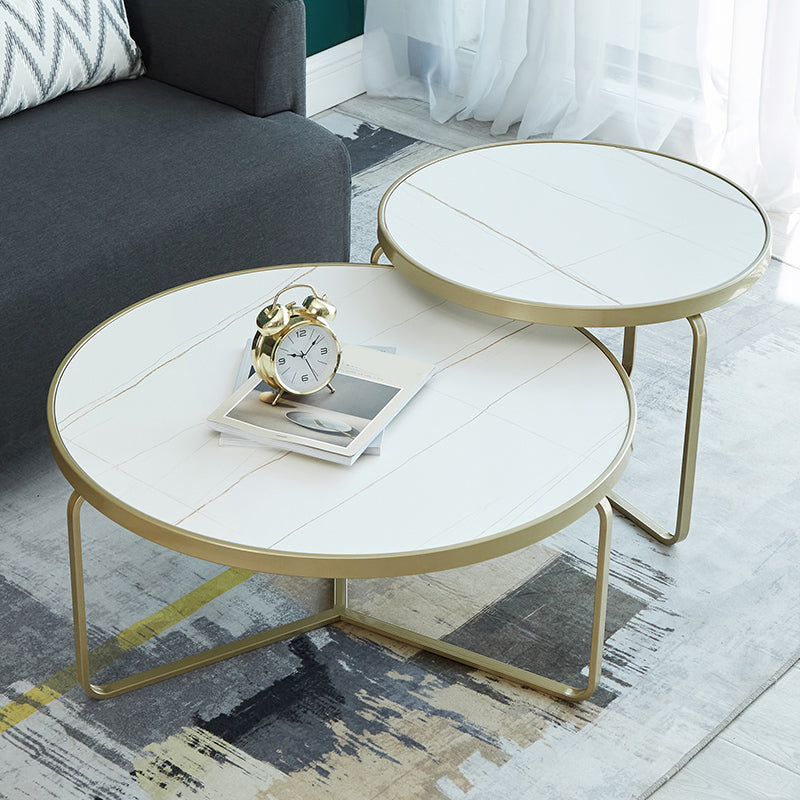 Modern Style Rock Slab Top White/black Metal Craft Round Coffee Table Gold White Gold Clearhalo 'Coffee & Accent Tables' 'Coffee Tables' 'coffee_tables' 'Furniture' 'furniture_coffee_tables' 'Living Room Furniture' 5002030