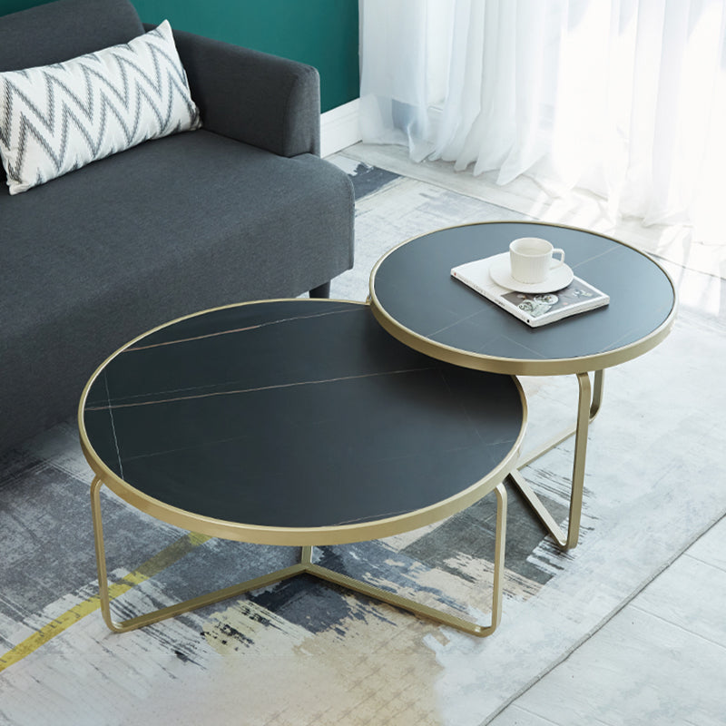 Modern Style Slate Top White/black Metal Craft Round Coffee Table Gold Black Gold Clearhalo 'Coffee & Accent Tables' 'Coffee Tables' 'coffee_tables' 'furn' 'furn_coffee_tables' 'Furniture' 'Living Room Furniture' 5002031_33de65ac-ac37-4070-8d19-0fe071ffb501