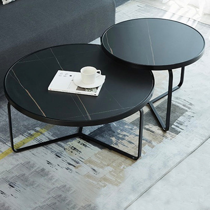 Modern Style Slate Top White/black Metal Craft Round Coffee Table Black Black Gold Clearhalo 'Coffee & Accent Tables' 'Coffee Tables' 'coffee_tables' 'furn' 'furn_coffee_tables' 'Furniture' 'Living Room Furniture' 5002033_5bf75ab3-2192-432b-bf4a-b3a9bf6e923b