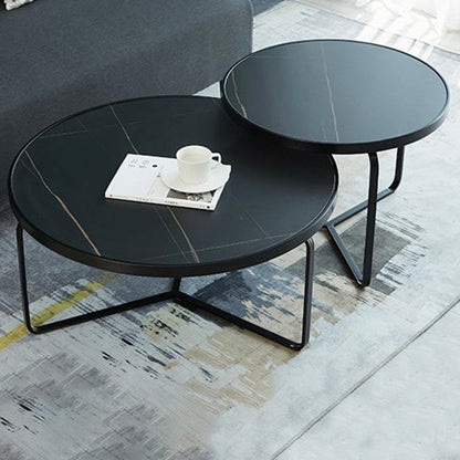 Modern Style Slate Top White/black Metal Craft Round Coffee Table Black Black Gold Clearhalo 'Coffee & Accent Tables' 'Coffee Tables' 'coffee_tables' 'furn' 'furn_coffee_tables' 'Furniture' 'Living Room Furniture' 5002033_5bf75ab3-2192-432b-bf4a-b3a9bf6e923b