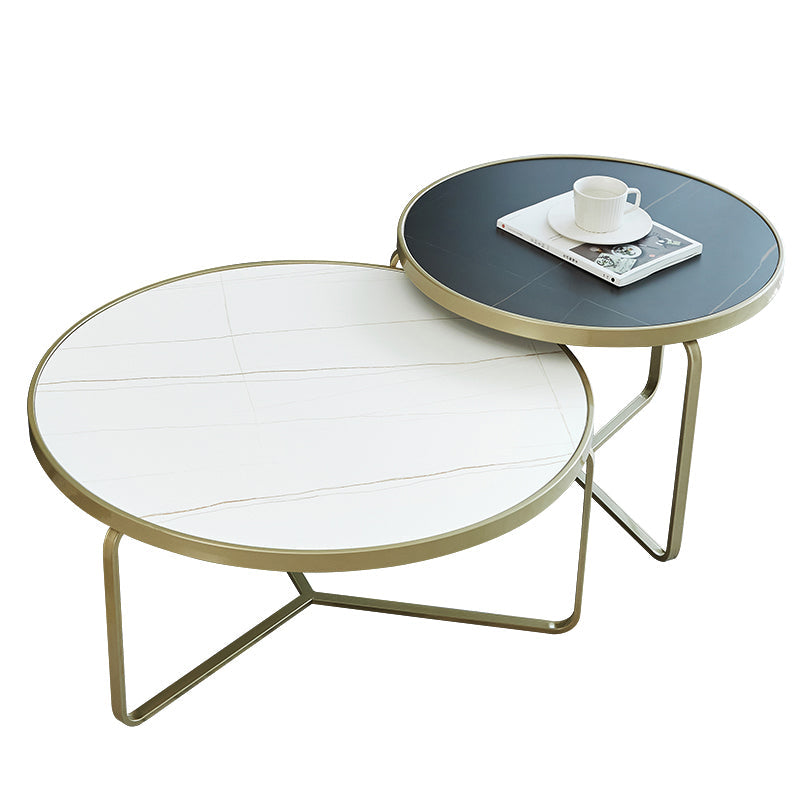 Modern Style Slate Top White/black Metal Craft Round Coffee Table Gold White Clearhalo 'Coffee & Accent Tables' 'Coffee Tables' 'coffee_tables' 'furn' 'furn_coffee_tables' 'Furniture' 'Living Room Furniture' 5002035_bf858ba3-f4b4-4b80-86f6-120621791ad6