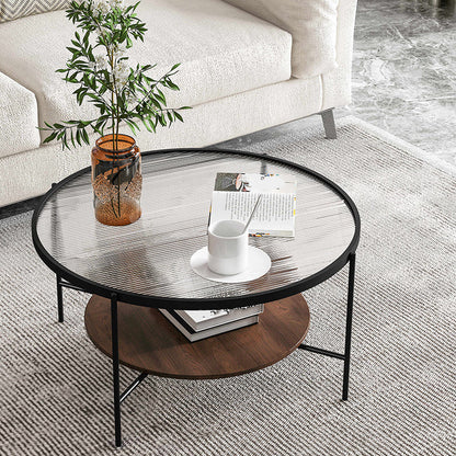 Gold/Black Metal 4 Legs 1 Coffee Table Modern Glass Top Table Walnut Black Clearhalo 'Coffee & Accent Tables' 'Coffee Tables' 'coffee_tables' 'furn' 'furn_coffee_tables' 'Furniture' 'furniture_coffee_tables' 'Living Room Furniture' 5002053