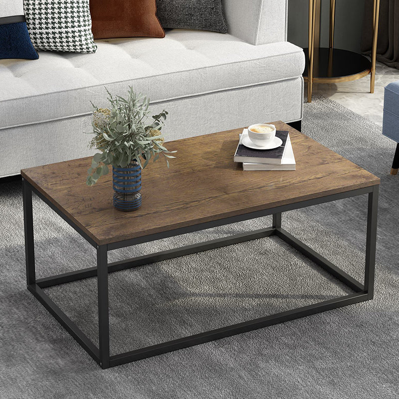 Modern Rectangular Steel Frame Coffee Table Black Cocktail Table Black Brown Clearhalo 'Coffee & Accent Tables' 'Coffee Tables' 'coffee_tables' 'furn' 'furn_coffee_tables' 'Furniture' 'furniture_coffee_tables' 'Living Room Furniture' 5002066