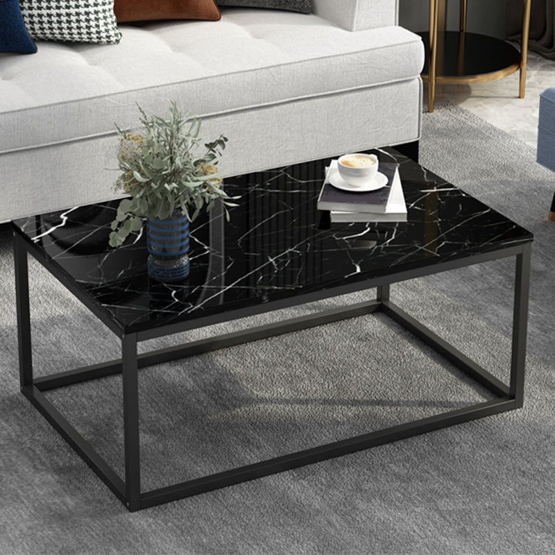Modern Rectangular Steel Frame Coffee Table Black Cocktail Table Black Gloss Black Clearhalo 'Coffee & Accent Tables' 'Coffee Tables' 'coffee_tables' 'furn' 'furn_coffee_tables' 'Furniture' 'furniture_coffee_tables' 'Living Room Furniture' 5002070