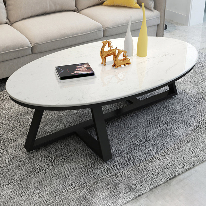 Faux Marble and Stone Coffee Table Cross Legs Cocktail Table 39.5"L x 19.5"W x 18"H Black White Clearhalo 'Coffee & Accent Tables' 'Coffee Tables' 'coffee_tables' 'furn' 'furn_coffee_tables' 'Furniture' 'furniture_coffee_tables' 'Living Room Furniture' 5002081