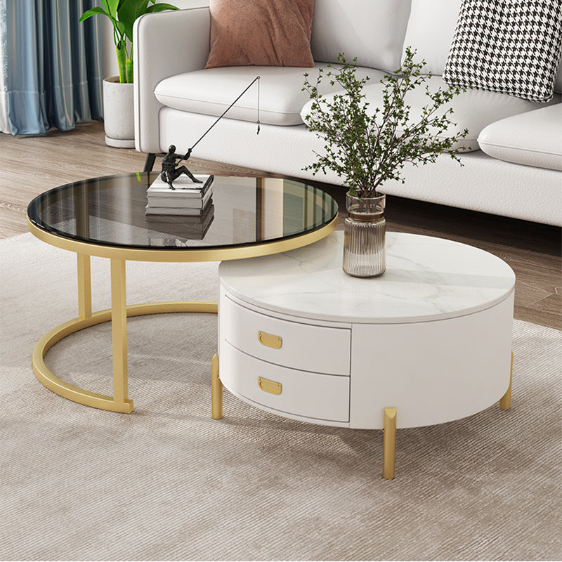 Modern Wooden 4 Legs 2 Coffee Table with Storage Round Table White-Gray Gold Clearhalo 'Coffee & Accent Tables' 'Coffee Tables' 'coffee_tables' 'Furniture' 'furniture_coffee_tables' 'Living Room Furniture' 5002102