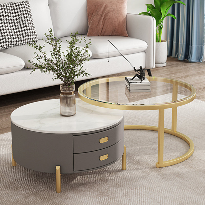 Modern Wooden 4 Legs 2 Coffee Table with Storage Round Table Gray-Clear Gold Clearhalo 'Coffee & Accent Tables' 'Coffee Tables' 'coffee_tables' 'Furniture' 'furniture_coffee_tables' 'Living Room Furniture' 5002103